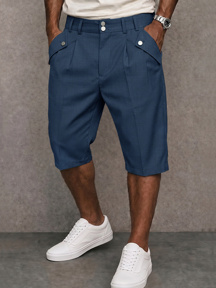 Men's Tailored Knee-Length Shorts – Pleated Button-Waist Style