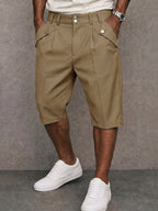 Men's Tailored Knee-Length Shorts – Pleated Button-Waist Style