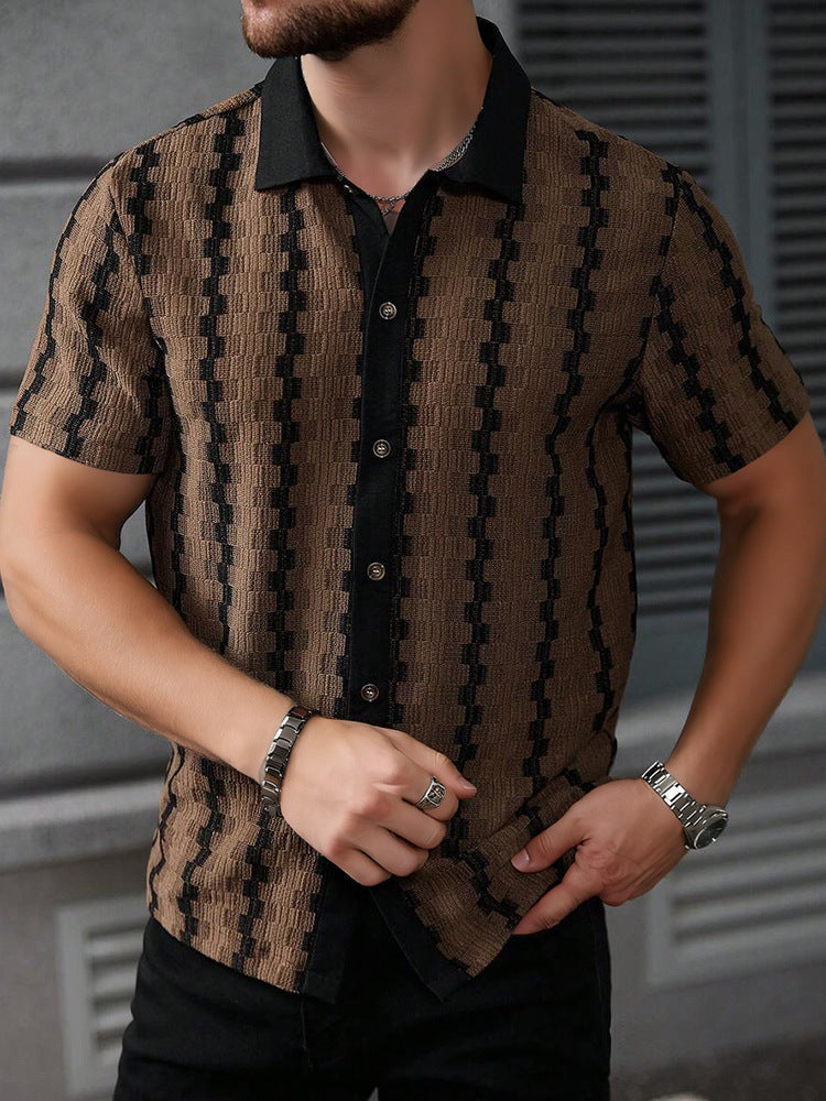 Men's Short-Sleeve Jacquard Shirt – Textured Button-Up Summer Shirt