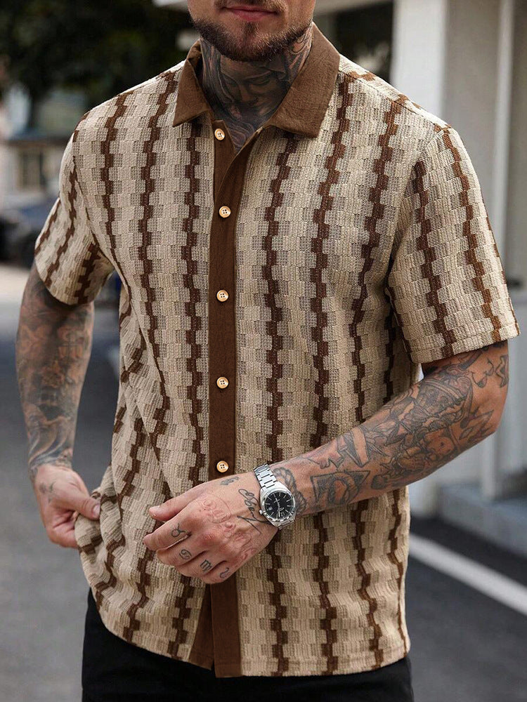 Men's Short-Sleeve Jacquard Shirt – Textured Button-Up Summer Shirt