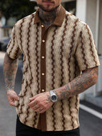 Men's Short-Sleeve Jacquard Shirt – Textured Button-Up Summer Shirt