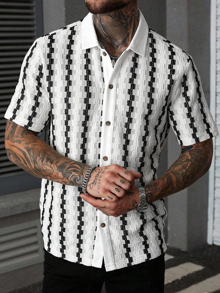 Men's Short-Sleeve Jacquard Shirt – Textured Button-Up Summer Shirt