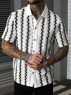 Men's Short-Sleeve Jacquard Shirt – Textured Button-Up Summer Shirt