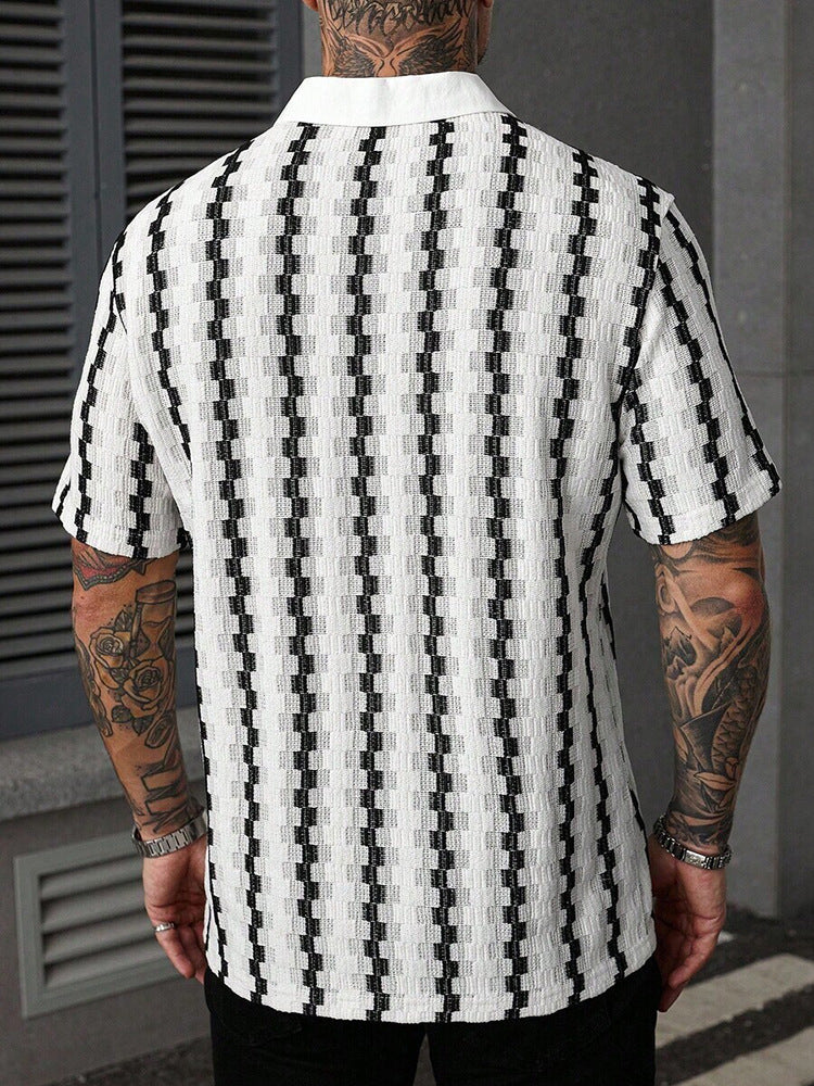 Men's Short-Sleeve Jacquard Shirt – Textured Button-Up Summer Shirt