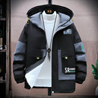 Men's Plush-Lined Hooded Winter Jacket – Windproof Colour-Block Insulated