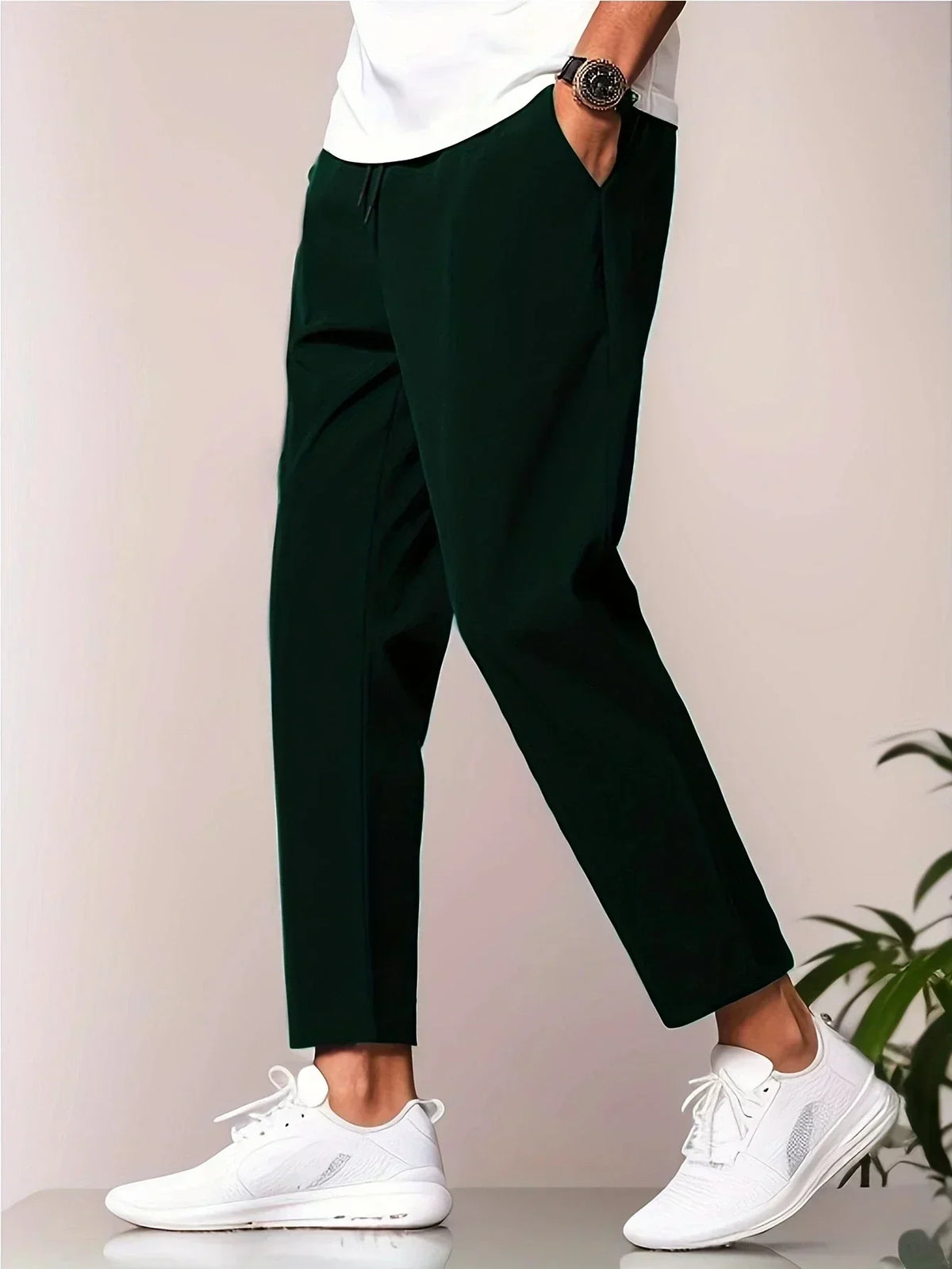 Men's Relaxed Tapered Cropped Trousers – Lightweight Casual Pants
