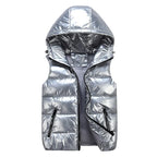 Men's Glossy Cotton Puffer Gilet – Hooded Sleeveless Winter Layer