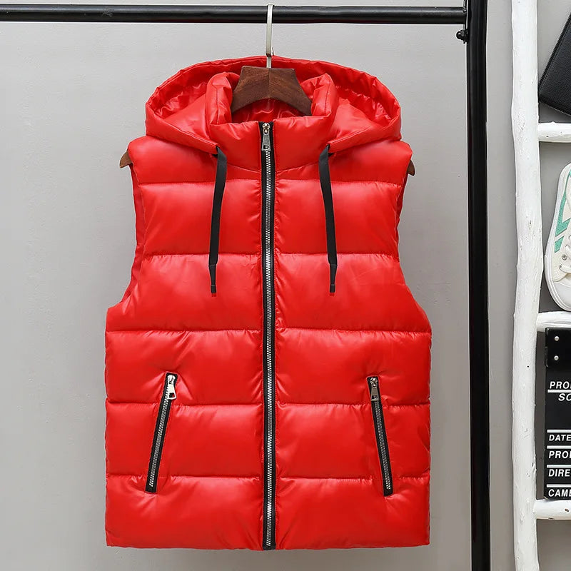 Men's Hooded Puffer Winter Vest – Glossy Padded Sleeveless Zip-Up Gilet