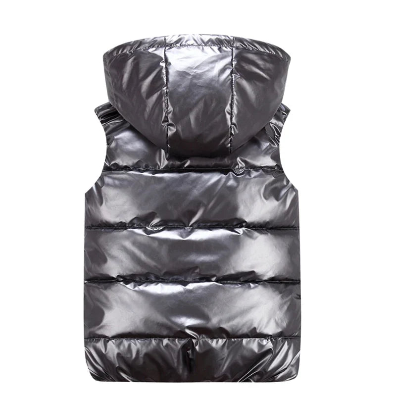 Men's Glossy Cotton Puffer Gilet – Hooded Sleeveless Winter Layer