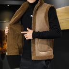 Men's Sherpa Fleece Winter Vest – Reversible Stand-Collar Sleeveless
