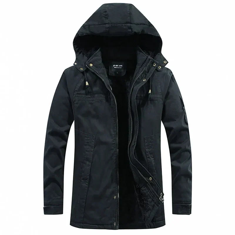 Men's Fleece-Lined Hooded Winter Parka – Windproof Utility Jacket