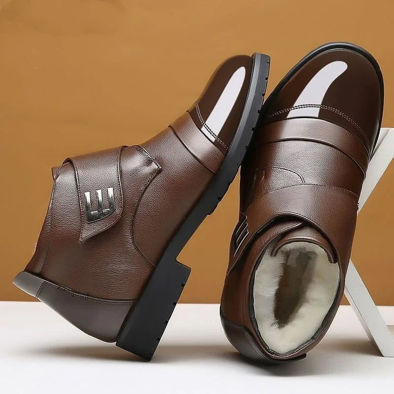 Men's Fleece-Lined Winter Ankle Boots – Warm Hook-and-Loop Smart Casual