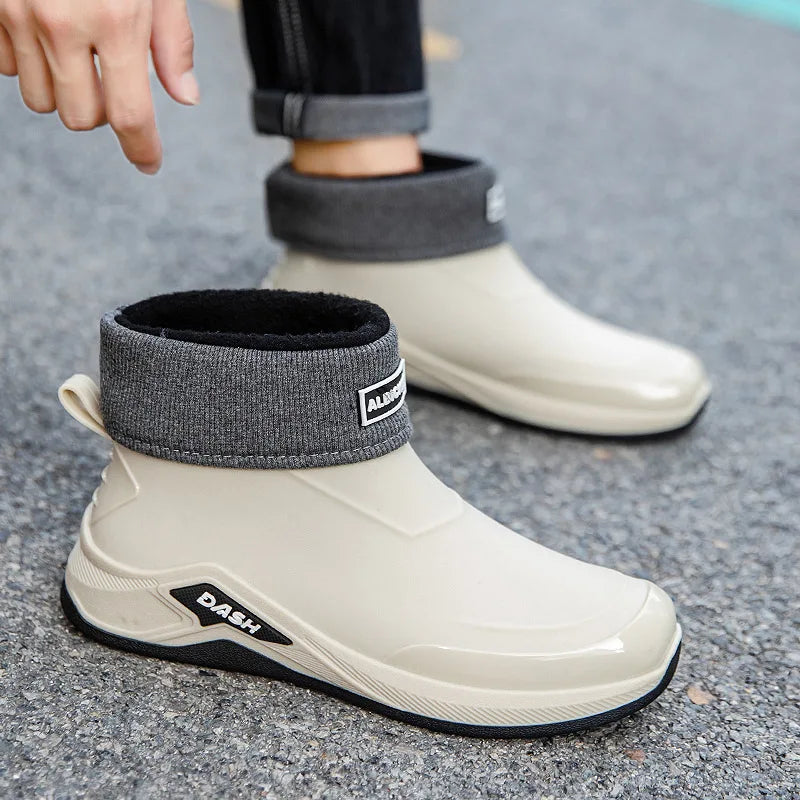 Men's Waterproof Winter Rain Boots – Cotton-Lined Anti-Slip Outdoor Shoes