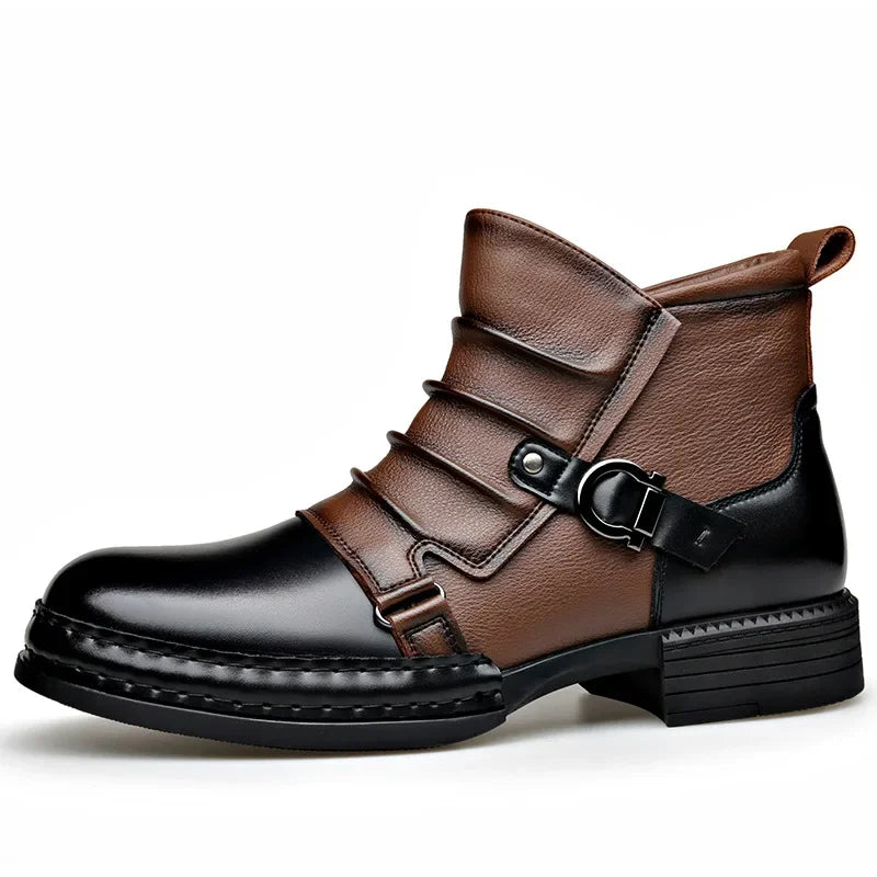 Men's Retro Ankle Boots – Warm-Lined Side-Zip Low-Heel Winter Boots