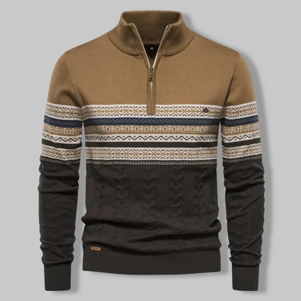 Men's Nordic Two-Tone Cable Quarter-Zip Jumper
