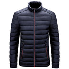 Men's Lightweight Puffer Jacket – Quilted Zip-Up with Stand Collar and Zipped Pockets