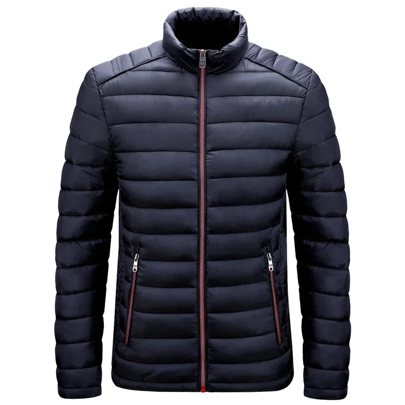 Men's Lightweight Puffer Jacket – Quilted Zip-Up with Stand Collar and Zipped Pockets