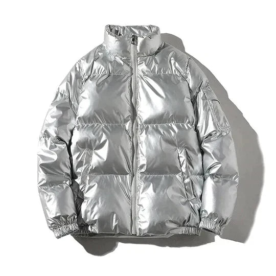 Men's Metallic Hooded Puffer Jacket – Windproof Waterproof Winter Layer