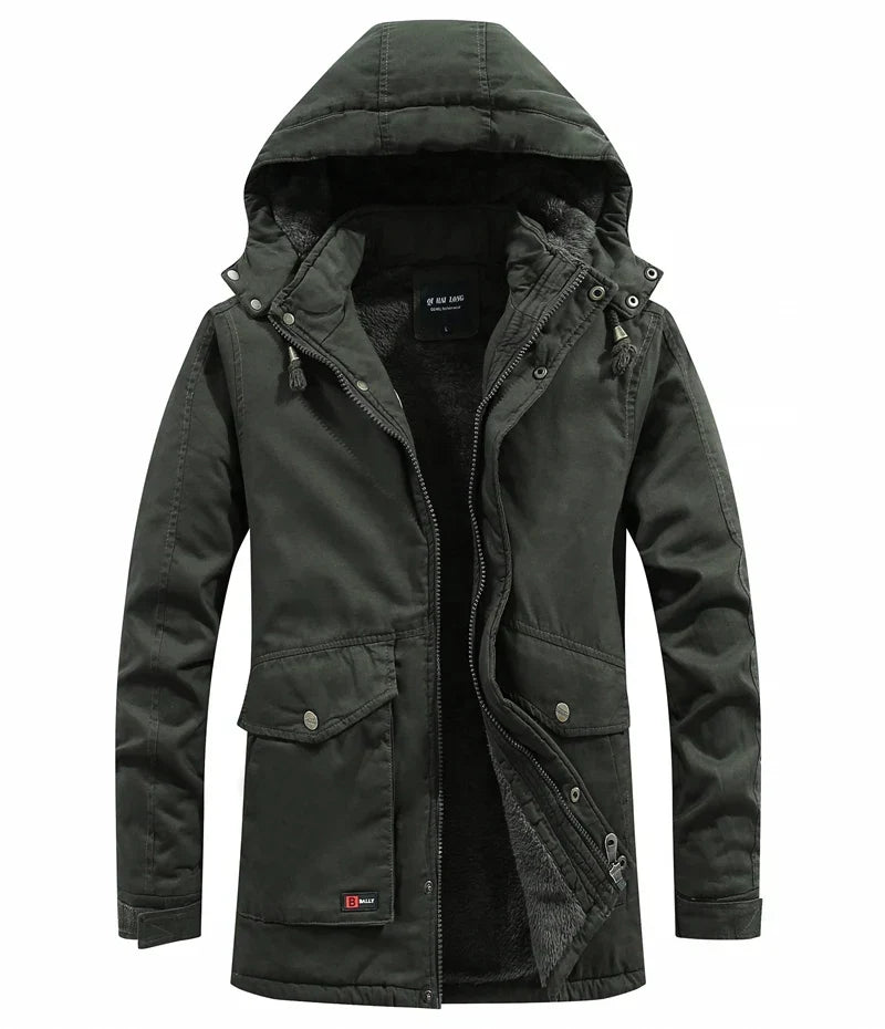 Men's Fleece-Lined Hooded Winter Parka – Windproof Utility Jacket