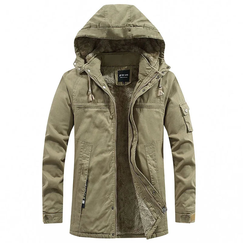 Men's Fleece-Lined Hooded Winter Parka – Windproof Utility Jacket