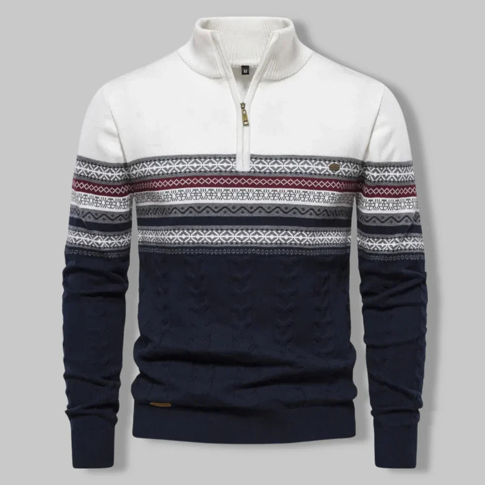 Men's Nordic Two-Tone Cable Quarter-Zip Jumper