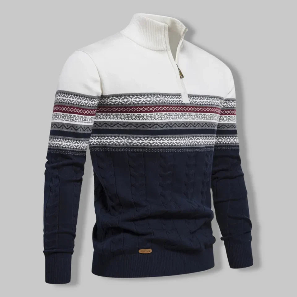 Men's Nordic Two-Tone Cable Quarter-Zip Jumper