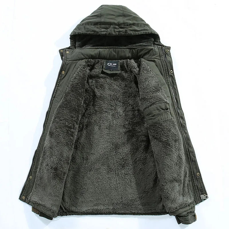 Men's Fleece-Lined Hooded Winter Parka – Windproof Utility Jacket