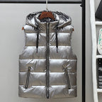 Men's Hooded Puffer Winter Vest – Glossy Padded Sleeveless Zip-Up Gilet