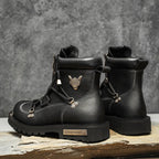 Men's Waterproof Plush-Lined Snow Boots – Front-Zip Lace-Up Ankle Boots