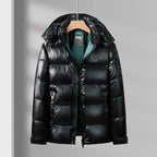 Men's Hooded Down Puffer Jacket – Short Gloss-Finish Coat