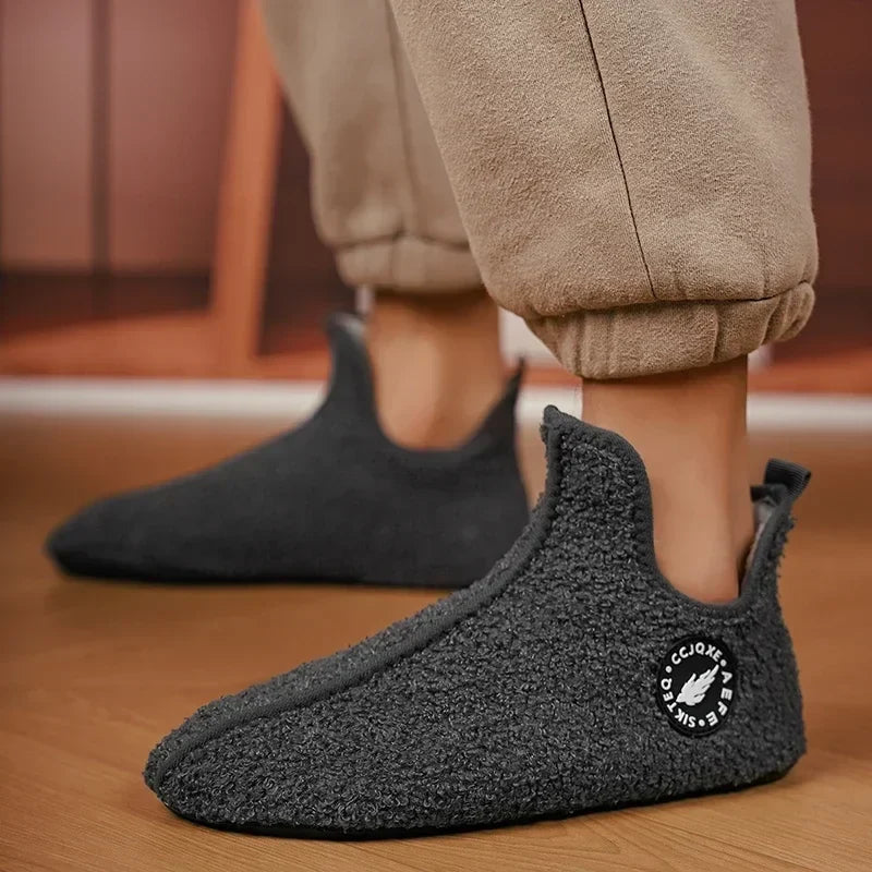 Men's Soft Cotton-Lined Winter Slippers – Warm Non-Slip Indoor House Shoes