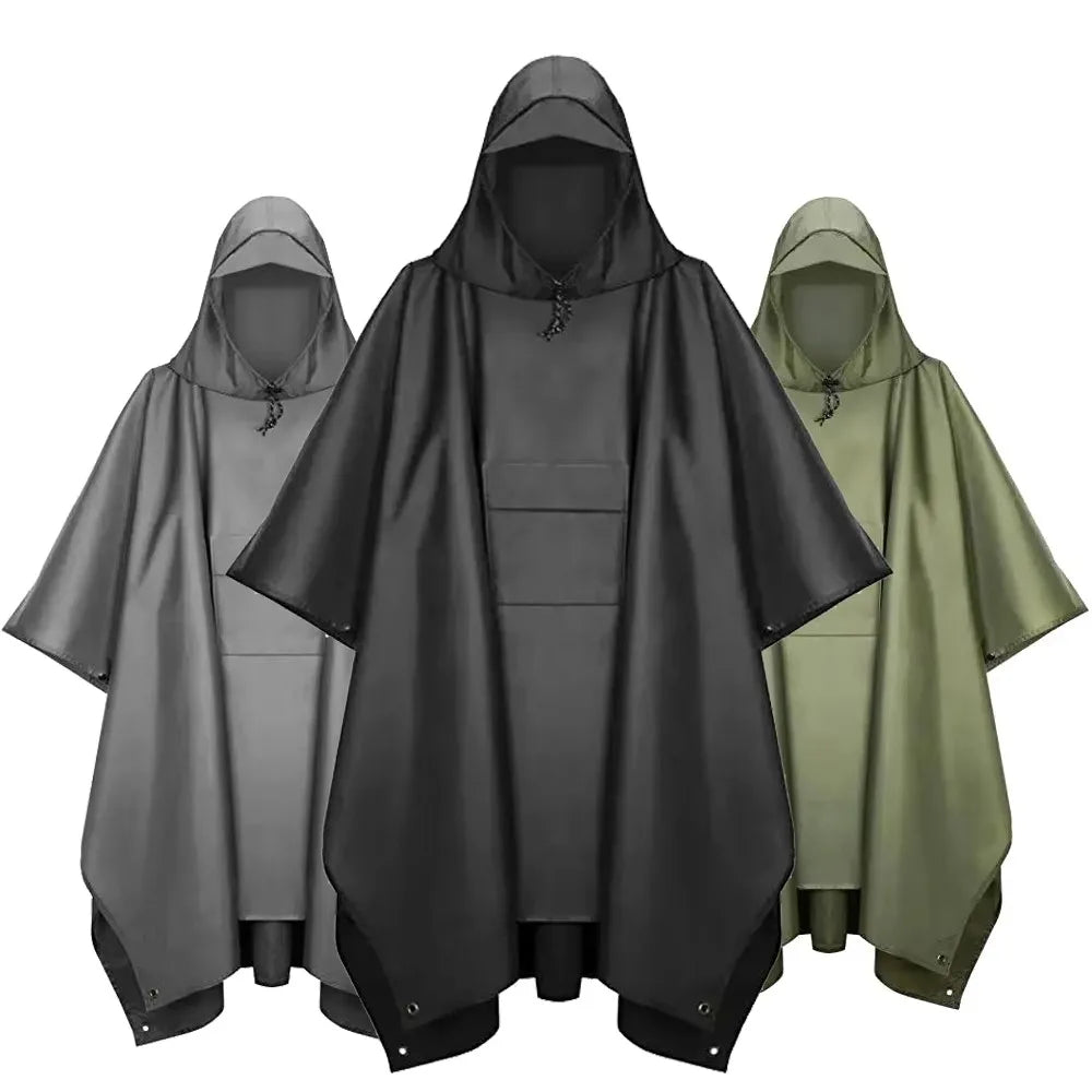 Men's Waterproof Hooded Rain Poncho – Packable Windproof Outdoor Hiking