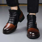 Men's Retro Ankle Boots – Warm-Lined Side-Zip Low-Heel Winter Boots
