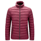 Men's Lightweight Puffer Jacket – Quilted Zip-Up with Stand Collar and Zipped Pockets