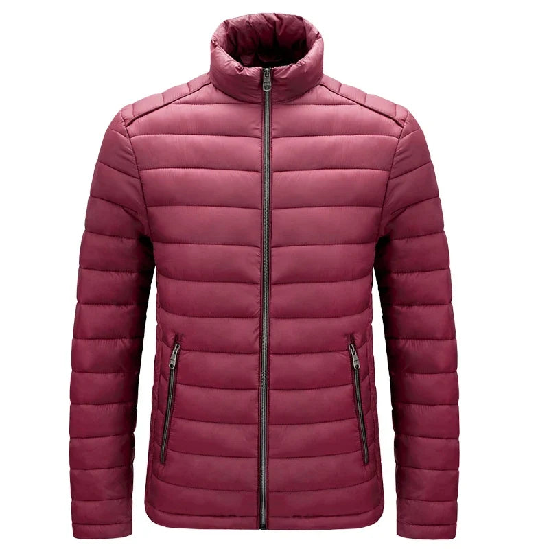 Men's Lightweight Puffer Jacket – Quilted Zip-Up with Stand Collar and Zipped Pockets