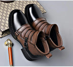 Men's Retro Ankle Boots – Warm-Lined Side-Zip Low-Heel Winter Boots
