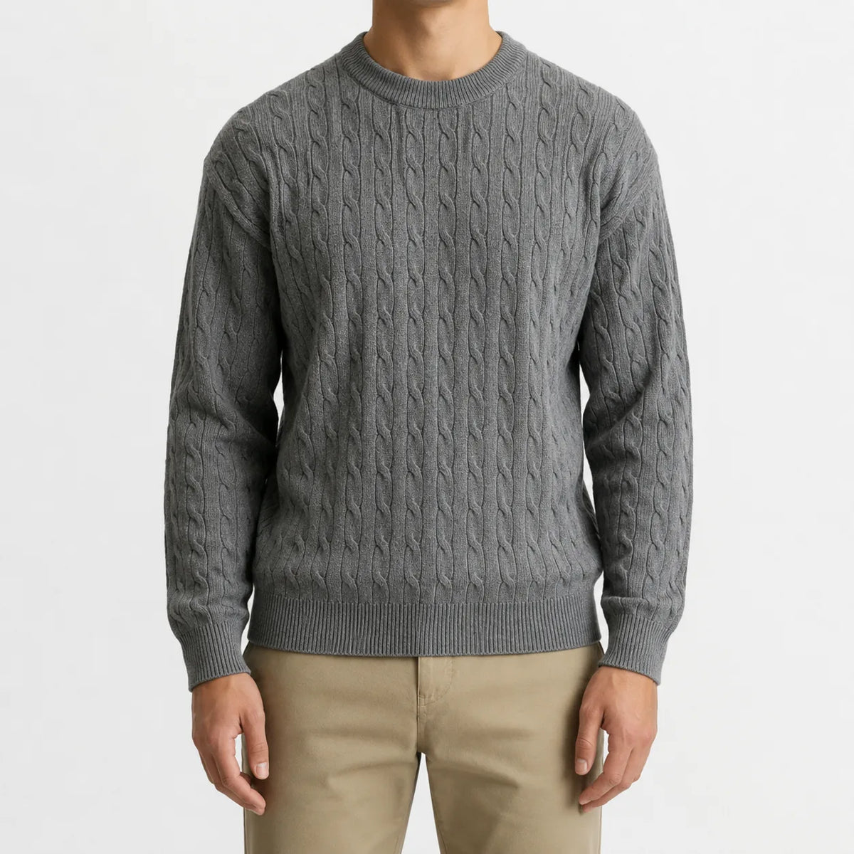 Men's Cable-knit Jumper with Crew Neck