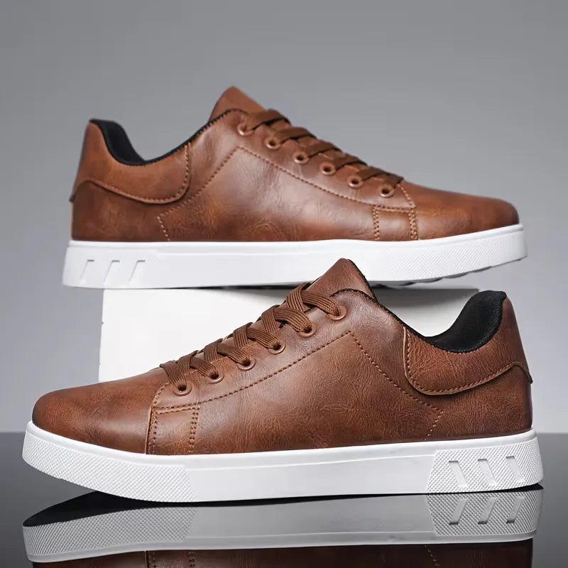 Men's Faux Leather Lace-Up Trainers
