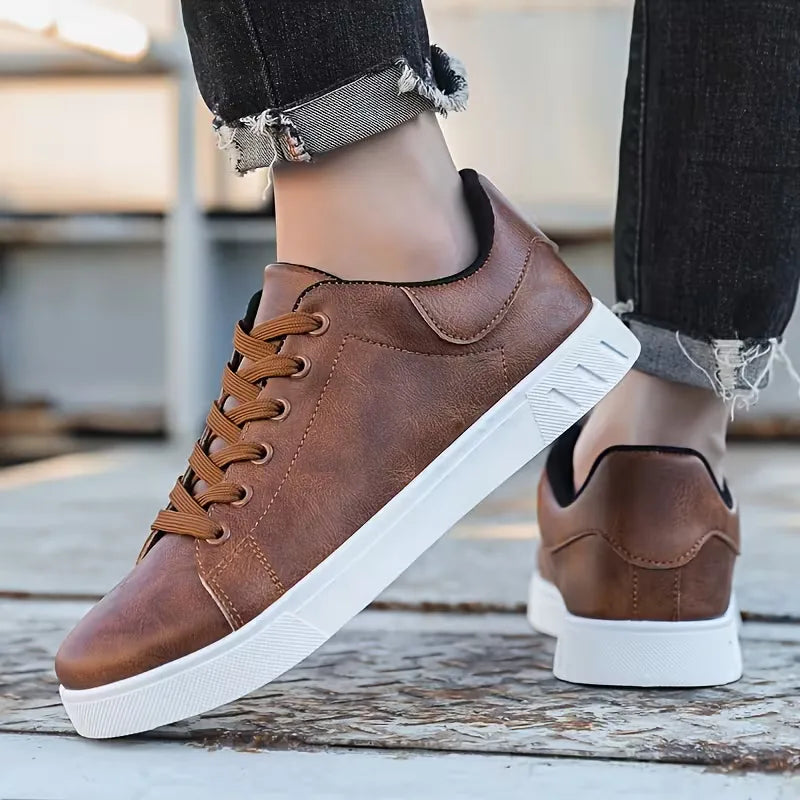 Men's Faux Leather Lace-Up Trainers
