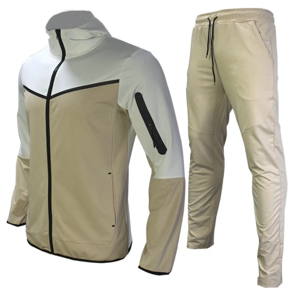 Men's Wind-Resistant Tracksuit Set – Hooded Zip-Up Jacket and Tapered