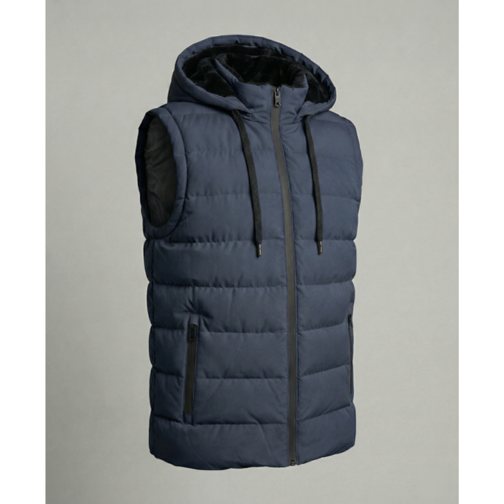Men's Quilted Hooded Puffer Vest – Fleece-Lined Bodywarmer
