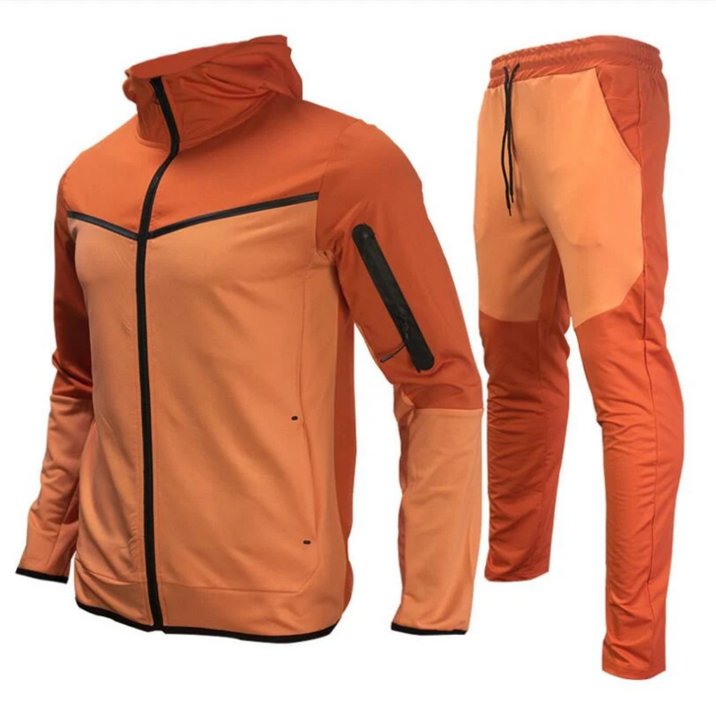 Men's Wind-Resistant Tracksuit Set – Hooded Zip-Up Jacket and Tapered