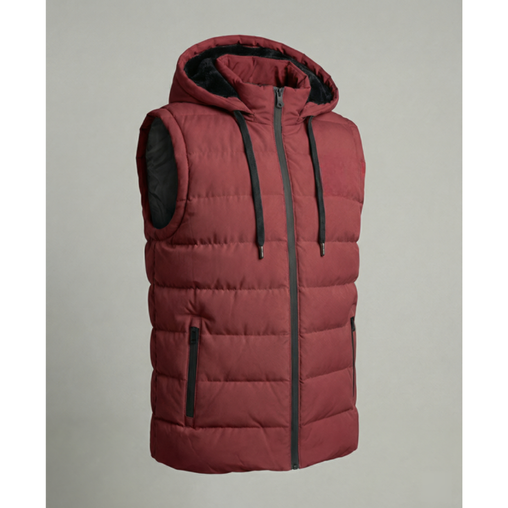 Men's Quilted Hooded Puffer Vest – Fleece-Lined Bodywarmer