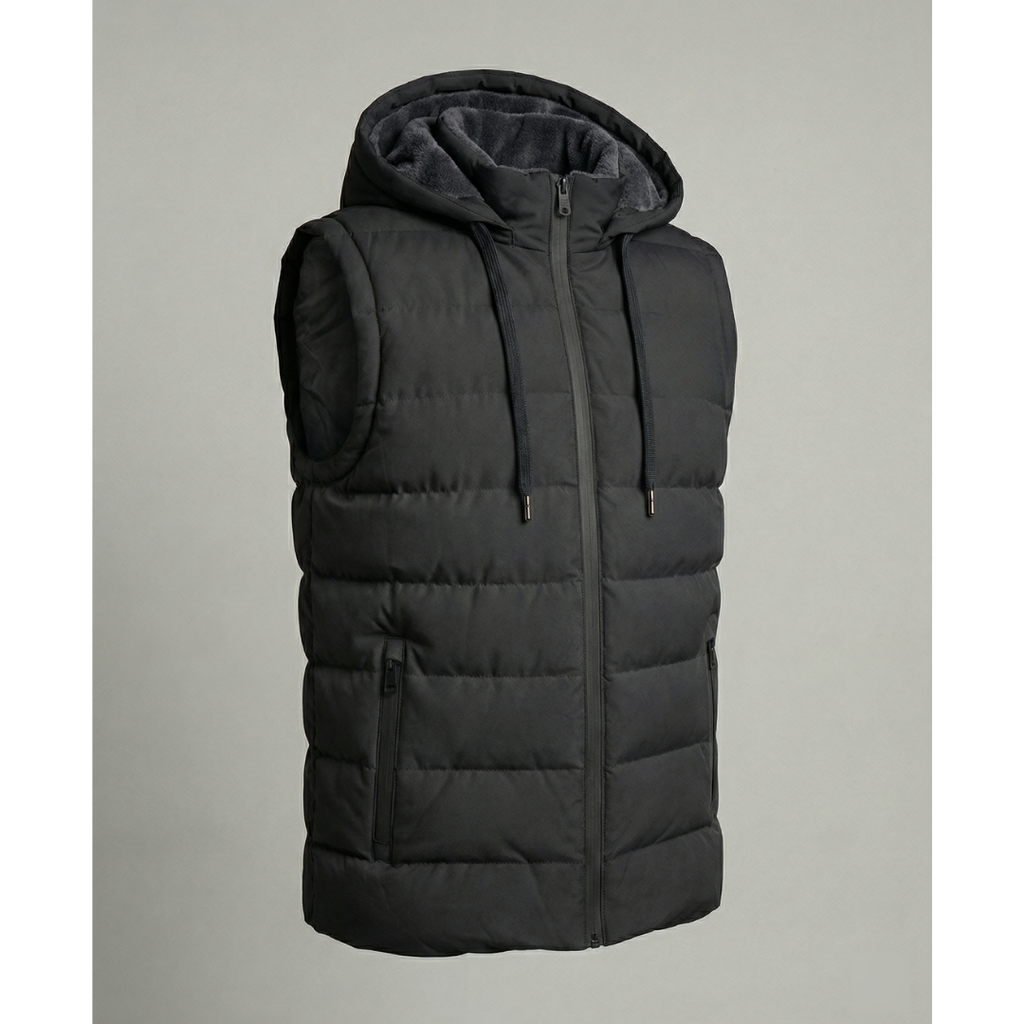 Men's Quilted Hooded Puffer Vest – Fleece-Lined Bodywarmer