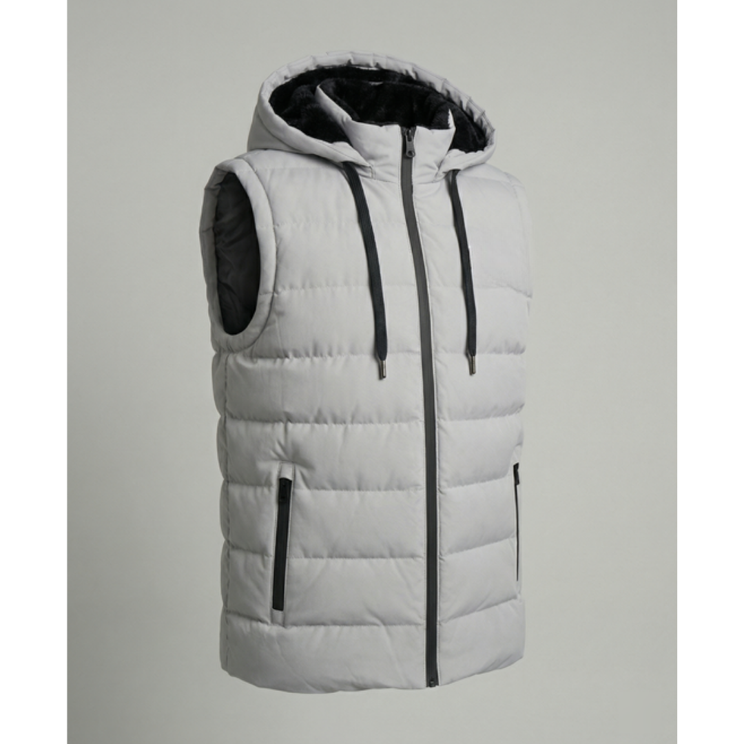 Men's Quilted Hooded Puffer Vest – Fleece-Lined Bodywarmer