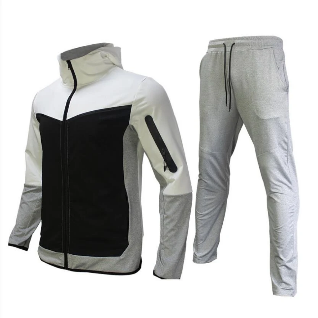 Men's Wind-Resistant Tracksuit Set – Hooded Zip-Up Jacket and Tapered