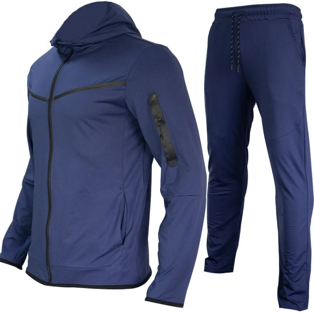 Men's Wind-Resistant Tracksuit Set – Hooded Zip-Up Jacket and Tapered