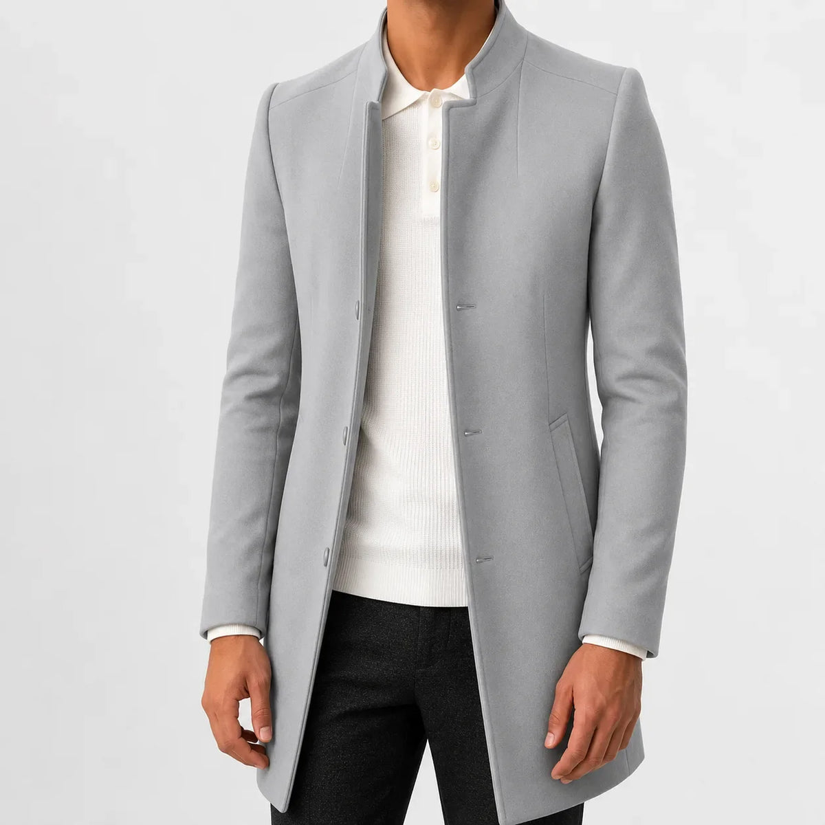 Men's Slim-fit Trench Coat with Mandarin Collar