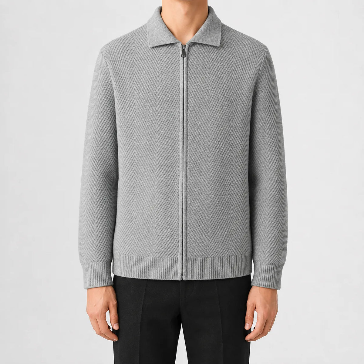 Men's Cardigan with Zip and Textured Knit