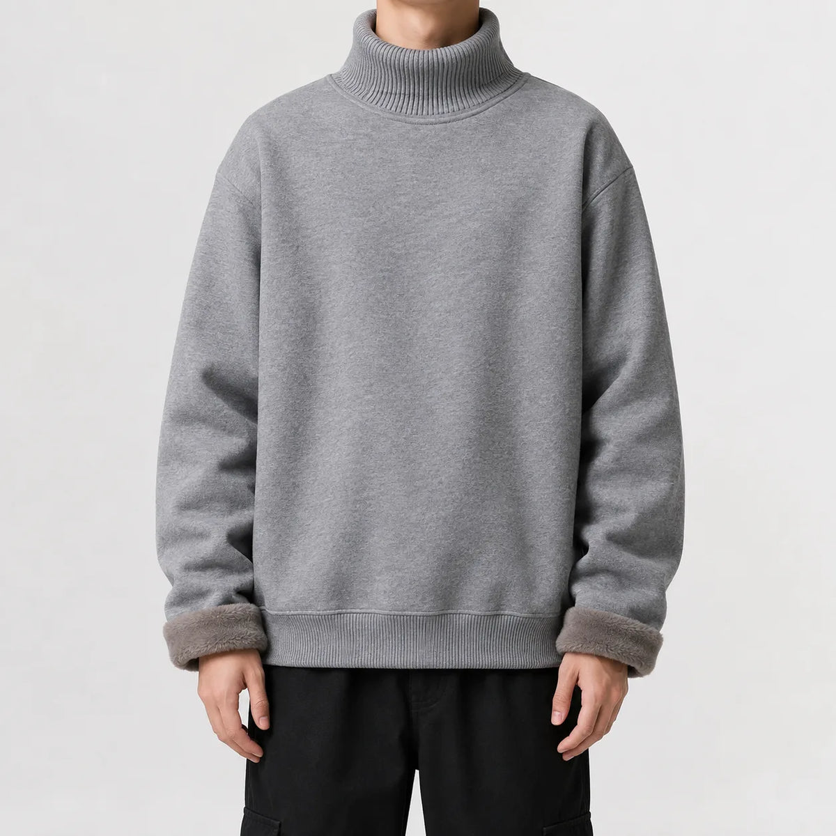 Men's Fleece-lined Jumper with Turtle Neck